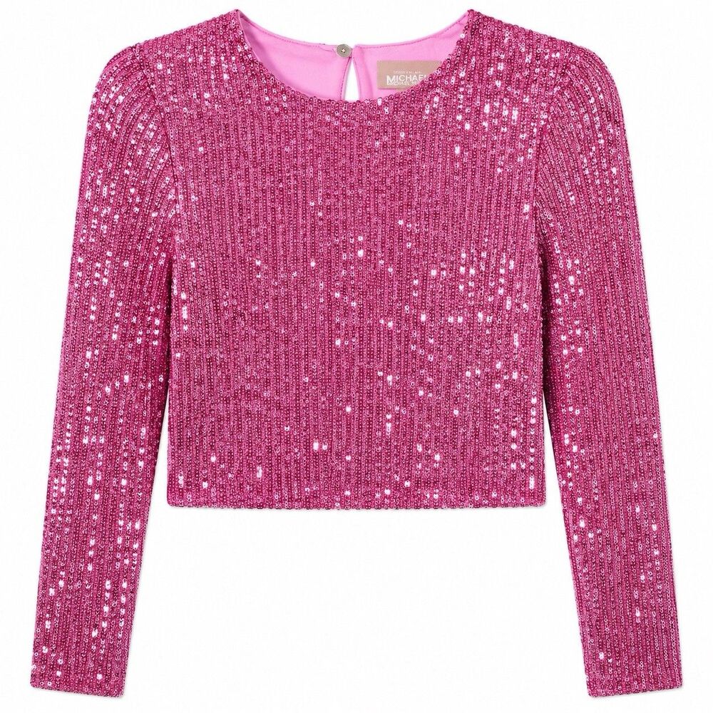 Show Me Your Mumu Pink Sequin Crop Top Women’s Medium Long Sleeve Party Glam